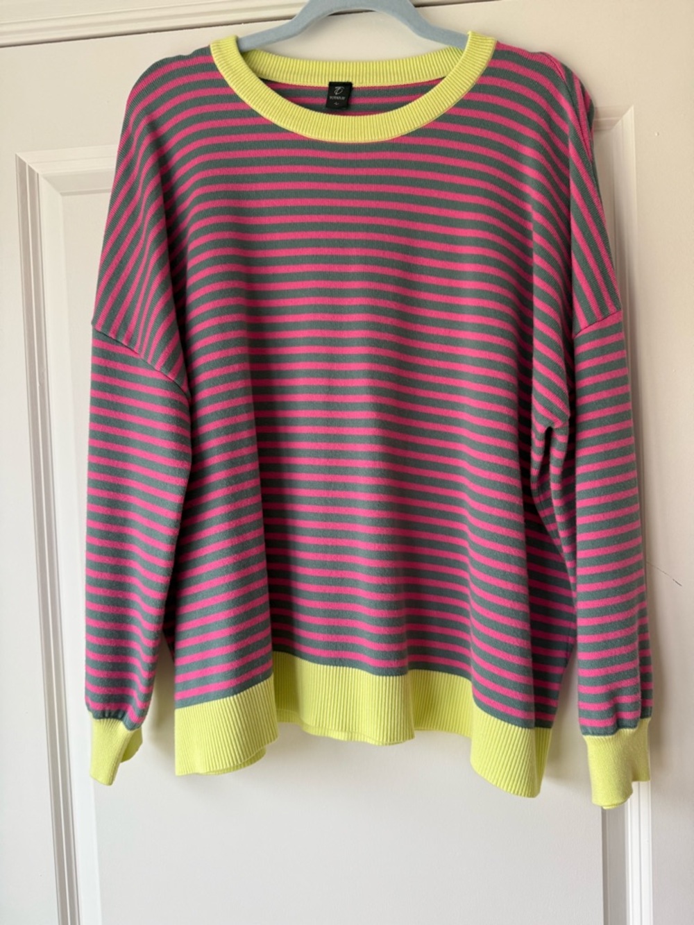 Pink & Gray Striped Oversized Sweater, Size Large, Yellow Banding